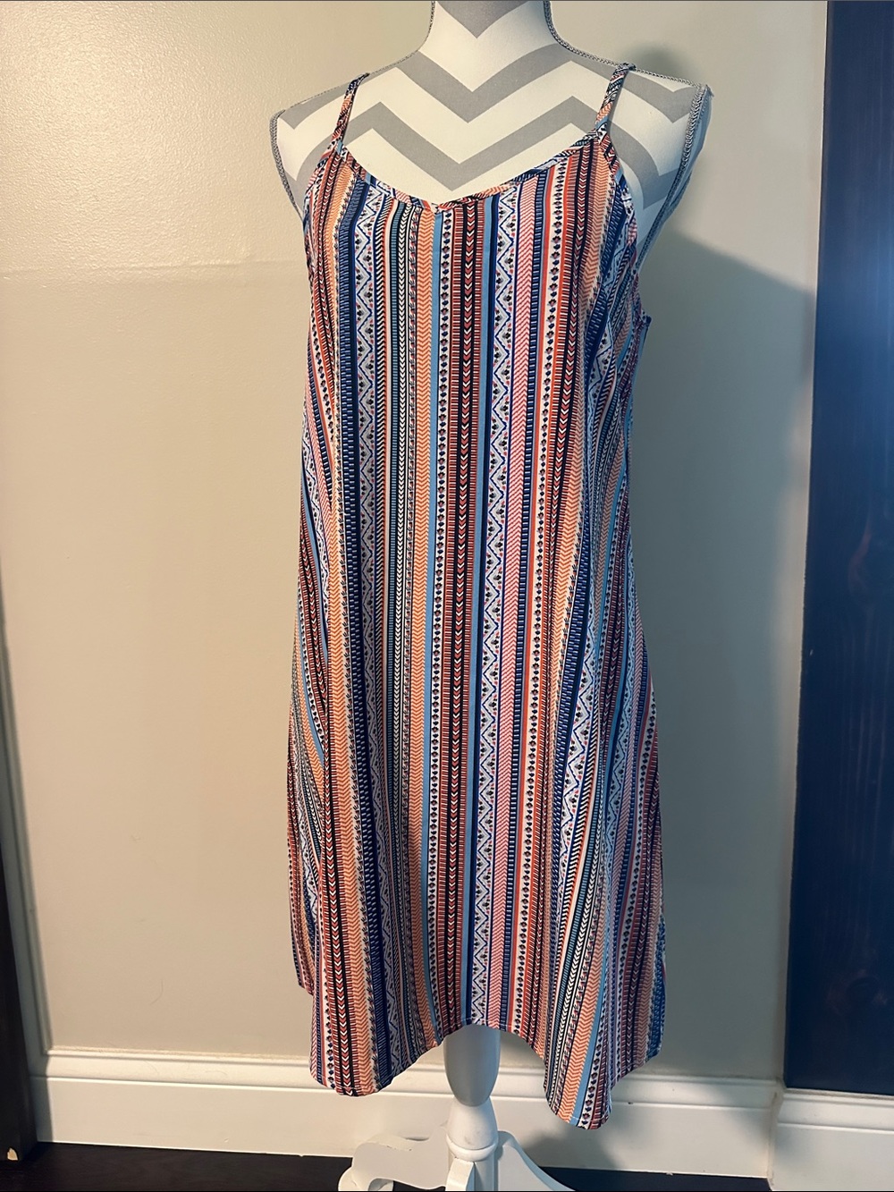 Multi-Color Striped Boho Spaghetti Strap Dress